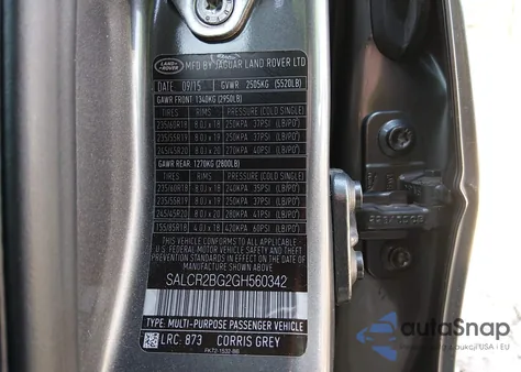 2016 Land Rover Discovery Sport Hse z USA, uszkodzony, nr VIN SALCR2BG2GH560342